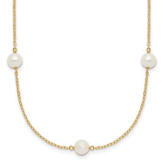 10K Yellow Gold 10K 5-6mm White Near Round Freshwater Cultured Pearl 7-Station 18 Inch Necklace