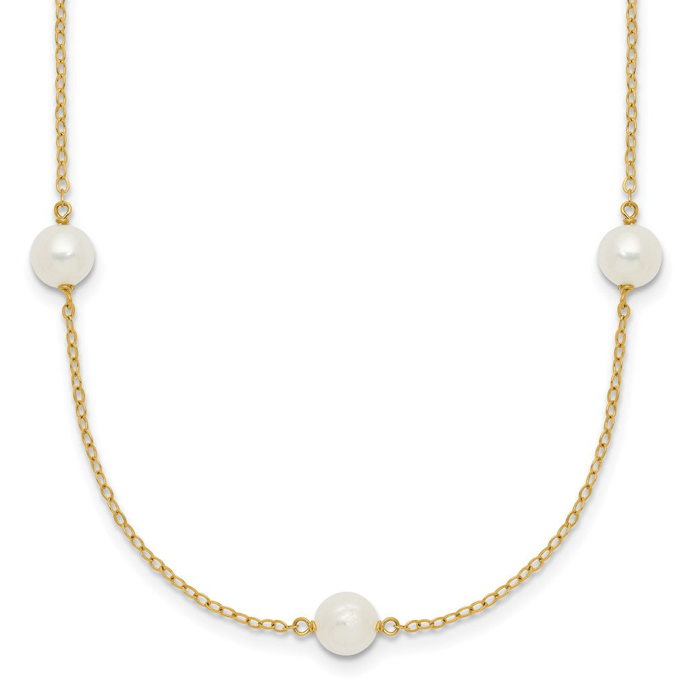 10K Yellow Gold 10K 5-6mm White Near Round Freshwater Cultured Pearl 7-Station 16 Inch Necklace