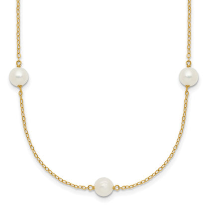 10K Yellow Gold 10K 5-6mm White Near Round Freshwater Cultured Pearl 7-Station 16 Inch Necklace