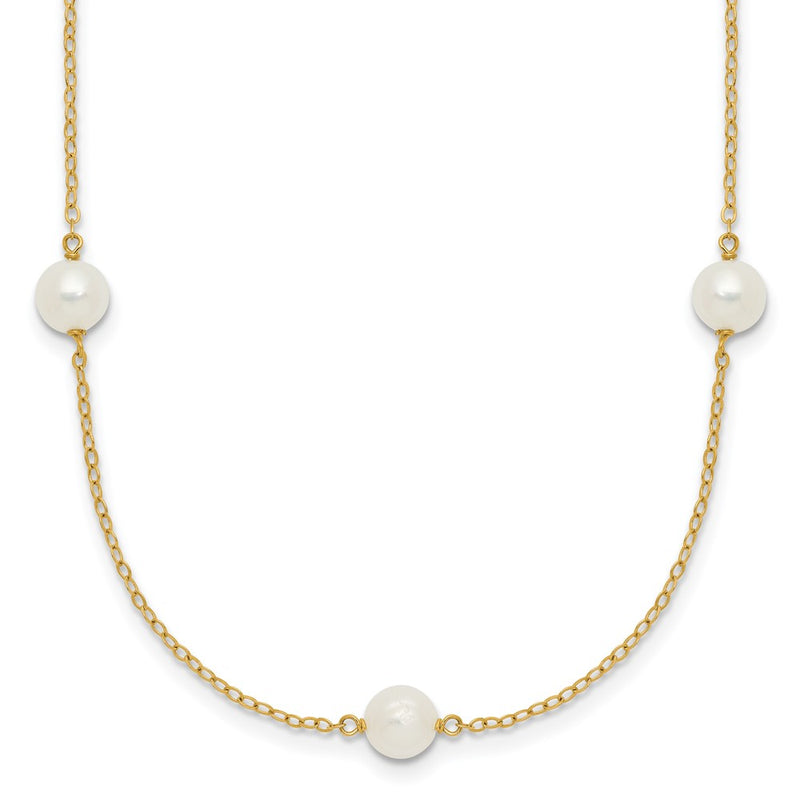 10K Yellow Gold 10K 5-6mm White Near Round Freshwater Cultured Pearl 7-Station 16 Inch Necklace