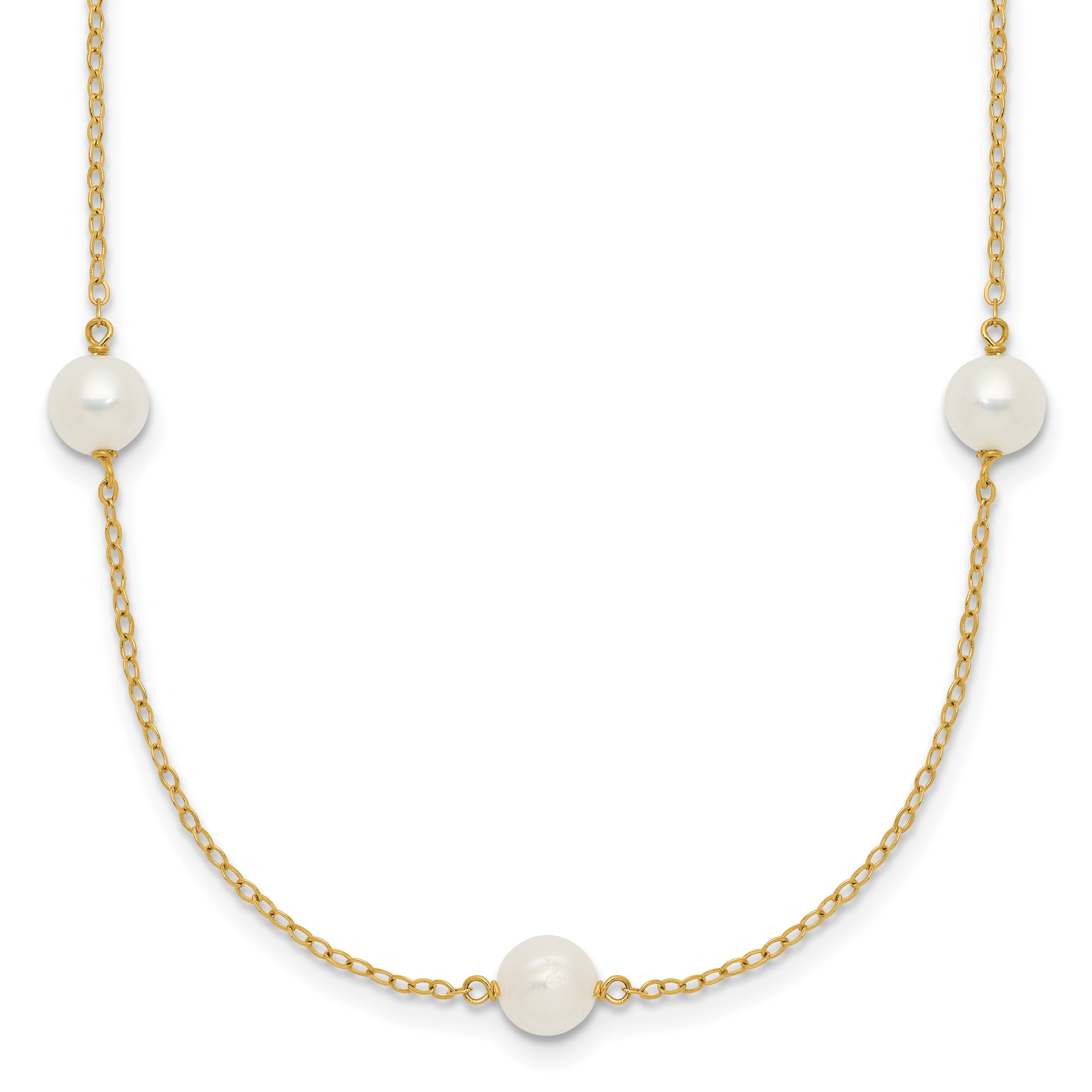 10K Yellow Gold 10K 5-6mm White Near Round Freshwater Cultured Pearl 7-Station 16 Inch Necklace