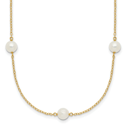 10K Yellow Gold 10K 5-6mm White Near Round Freshwater Cultured Pearl 7-Station 16 Inch Necklace