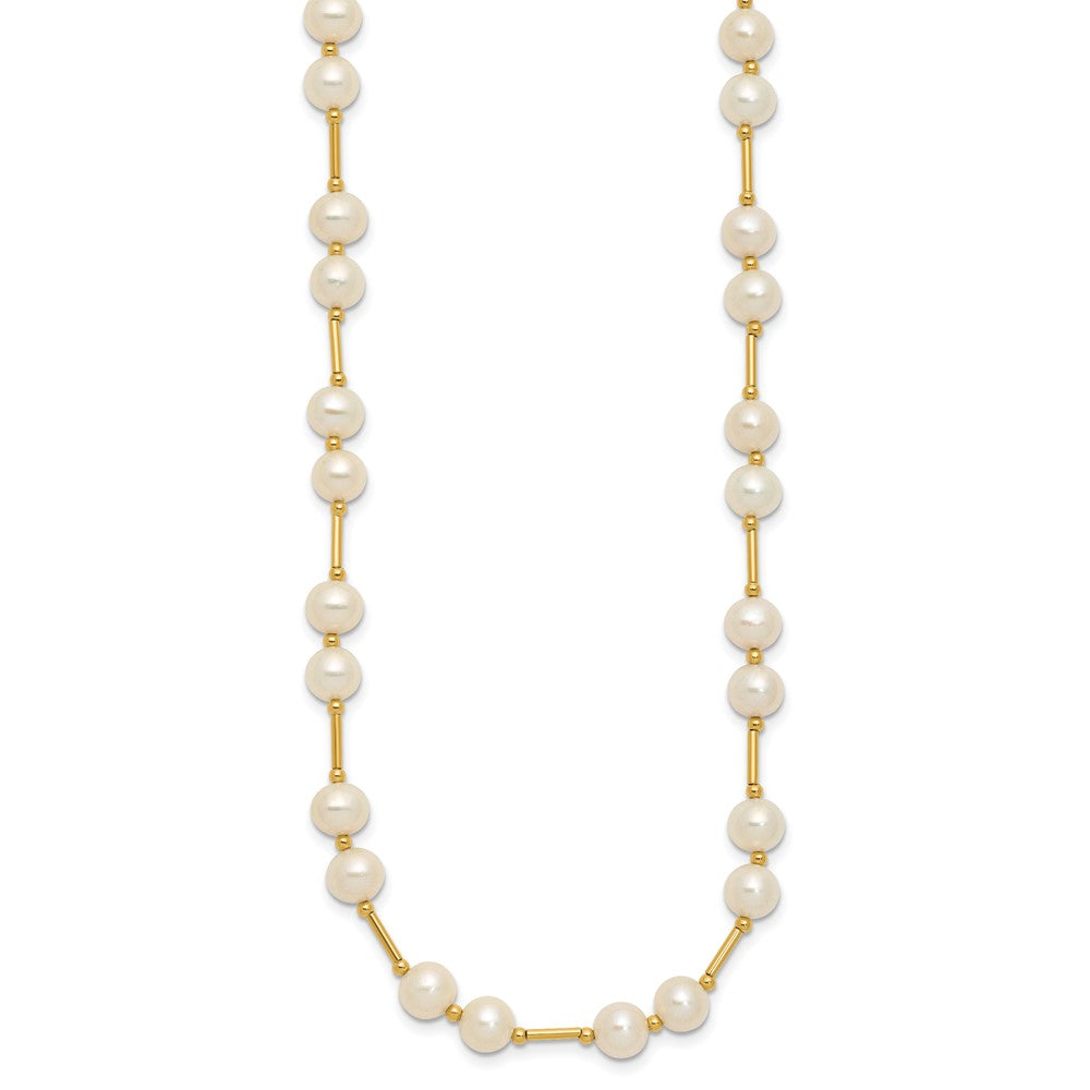 14K Yellow Gold 6 7mm White Near Round Freshwater Cultured Pearl Beaded 18 Inch Necklace