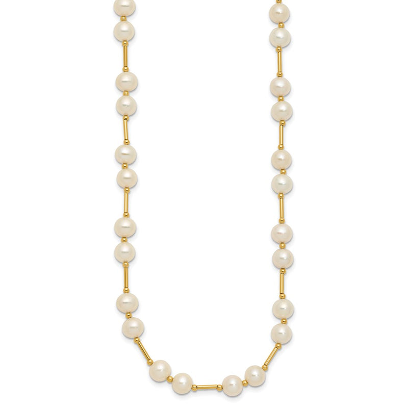14K Yellow Gold 6 7mm White Near Round Freshwater Cultured Pearl Beaded 18 Inch Necklace