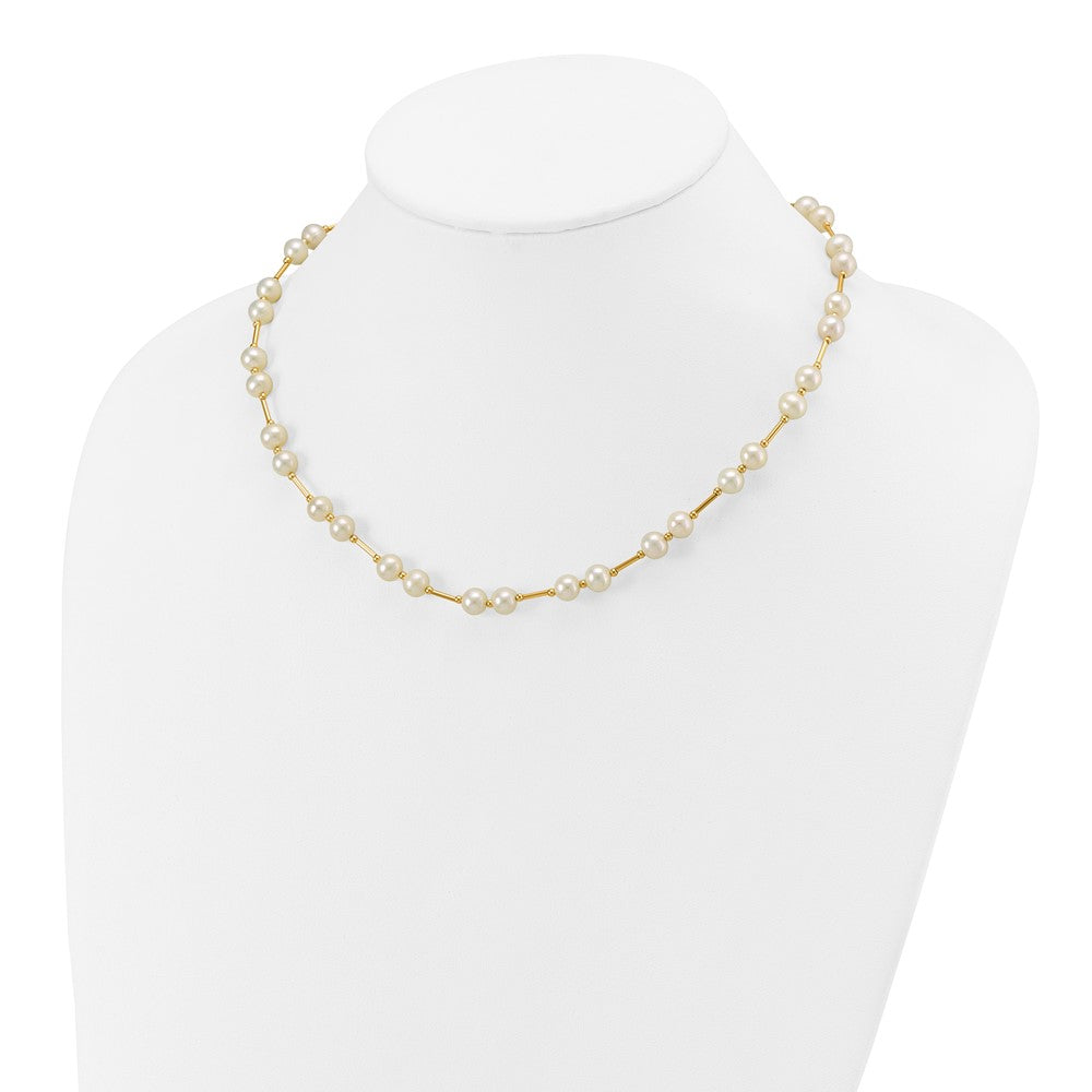 14K Yellow Gold 6 7mm White Near Round Freshwater Cultured Pearl Beaded 18 Inch Necklace