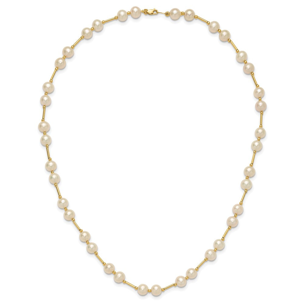 14K Yellow Gold 6 7mm White Near Round Freshwater Cultured Pearl Beaded 18 Inch Necklace