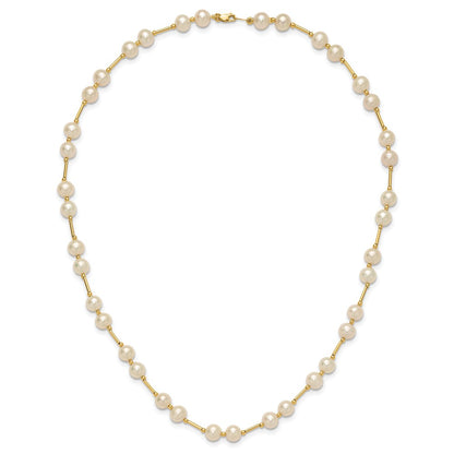 14K Yellow Gold 6 7mm White Near Round Freshwater Cultured Pearl Beaded 18 Inch Necklace