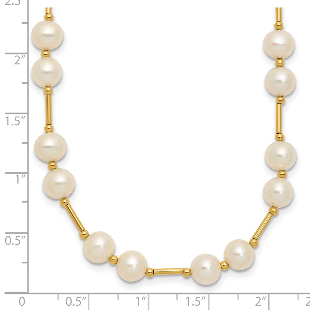 14K Yellow Gold 6 7mm White Near Round Freshwater Cultured Pearl Beaded 18 Inch Necklace