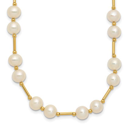 14K Yellow Gold 6 7mm White Near Round Freshwater Cultured Pearl Beaded 18 Inch Necklace