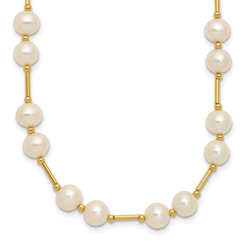 14K Yellow Gold 6 7mm White Near Round Freshwater Cultured Pearl Beaded 18 Inch Necklace