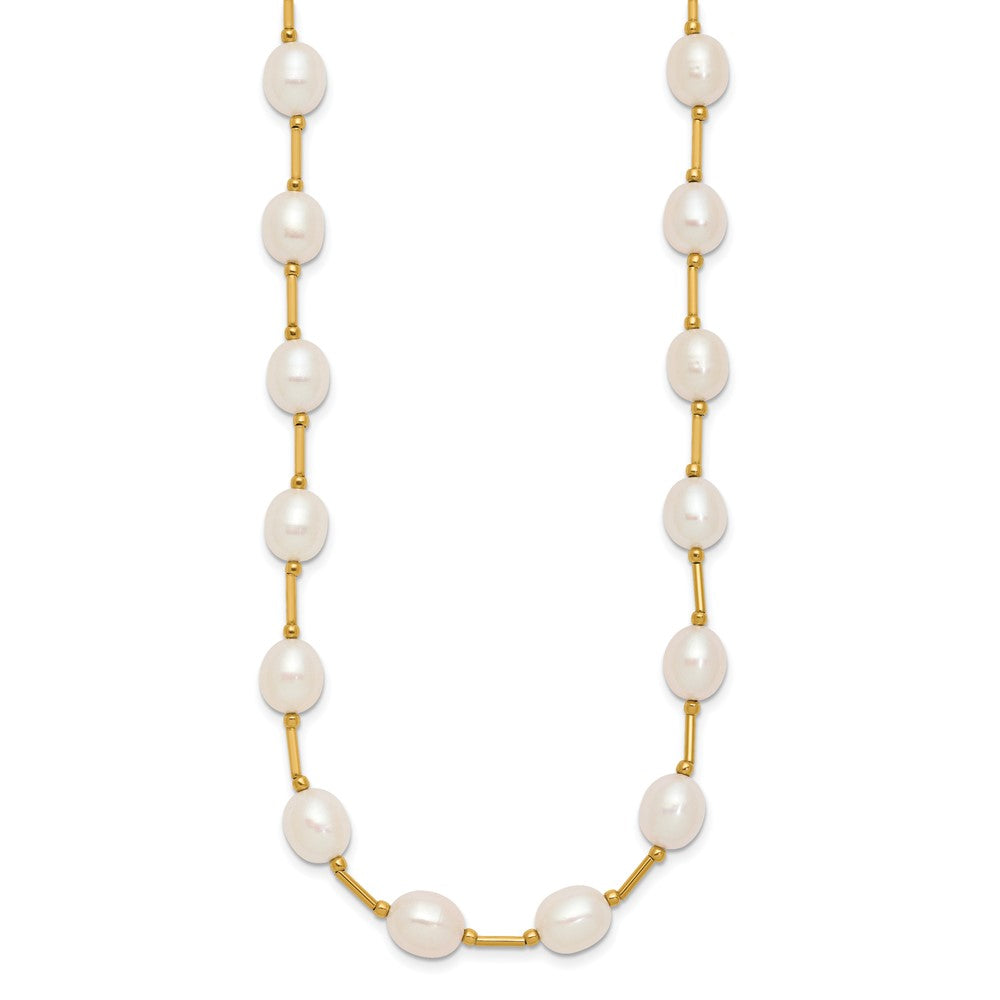 14K Yellow Gold 7 8mm White Rice Freshwater Cultured Pearl Beaded 18 Inch Necklace