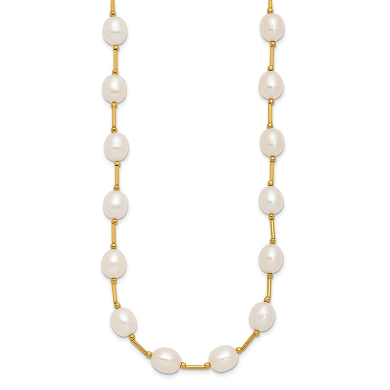 14K Yellow Gold 7 8mm White Rice Freshwater Cultured Pearl Beaded 18 Inch Necklace