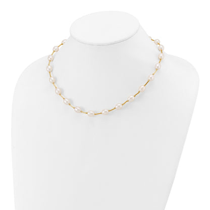 14K Yellow Gold 7 8mm White Rice Freshwater Cultured Pearl Beaded 18 Inch Necklace