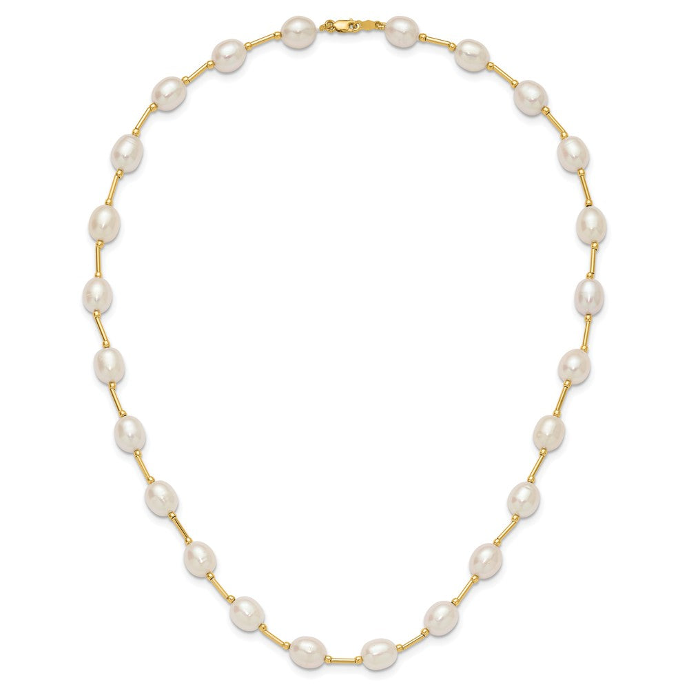 14K Yellow Gold 7 8mm White Rice Freshwater Cultured Pearl Beaded 18 Inch Necklace