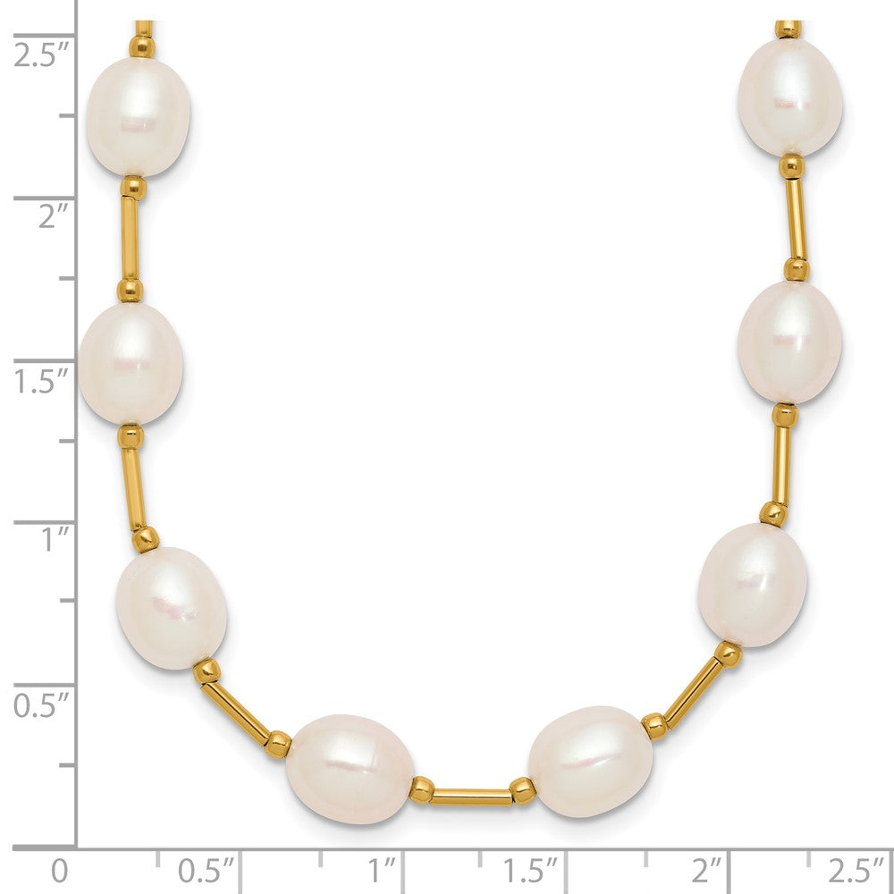 14K Yellow Gold 7 8mm White Rice Freshwater Cultured Pearl Beaded 18 Inch Necklace
