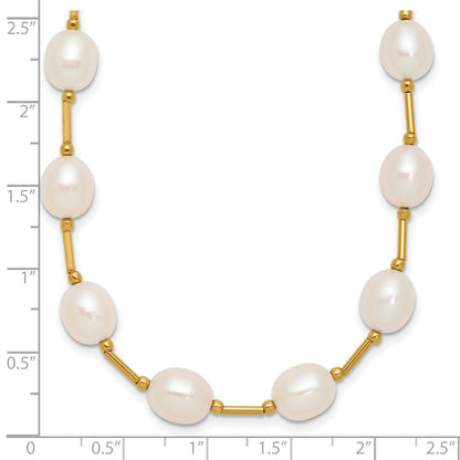 14K Yellow Gold 7 8mm White Rice Freshwater Cultured Pearl Beaded 18 Inch Necklace