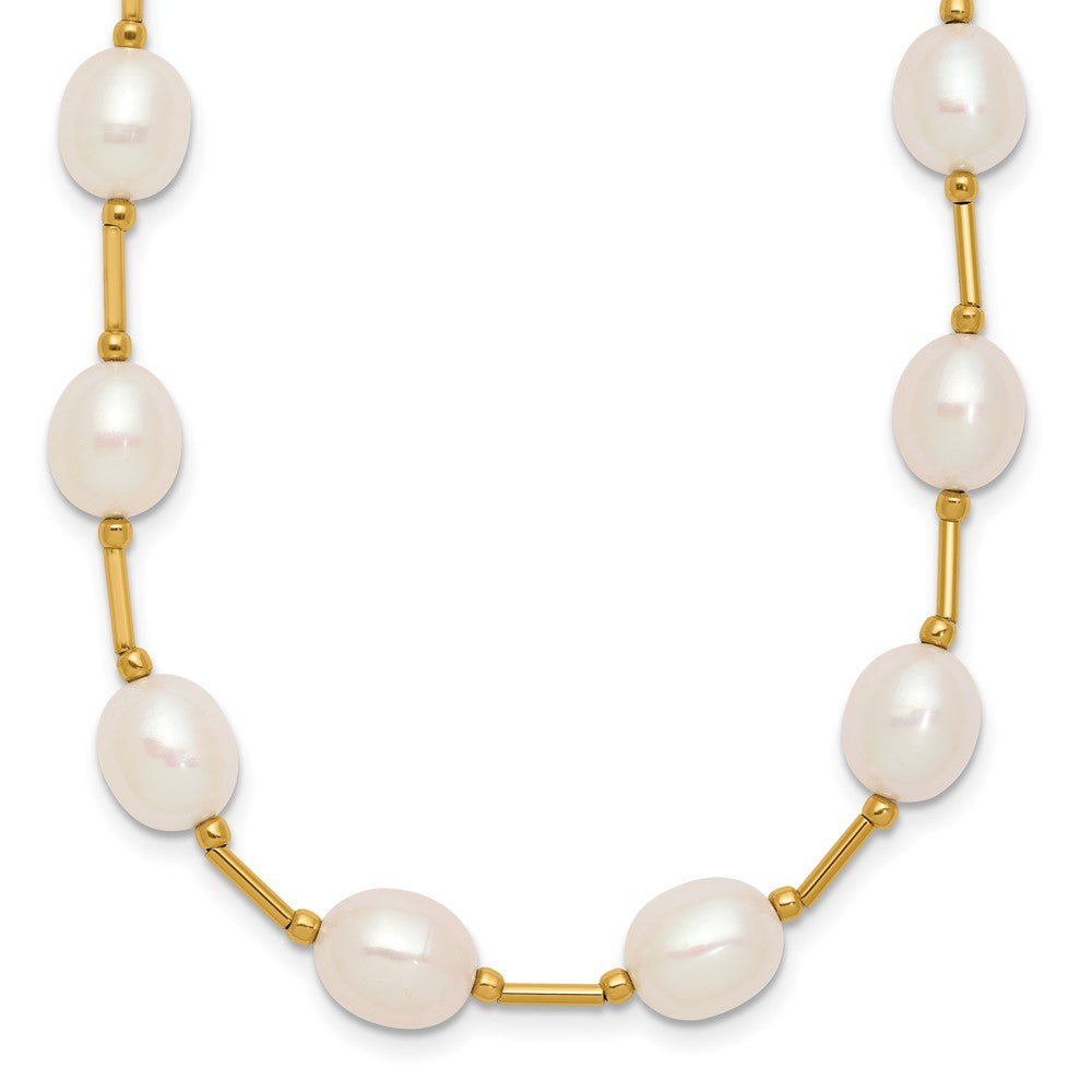 14K Yellow Gold 7 8mm White Rice Freshwater Cultured Pearl Beaded 18 Inch Necklace