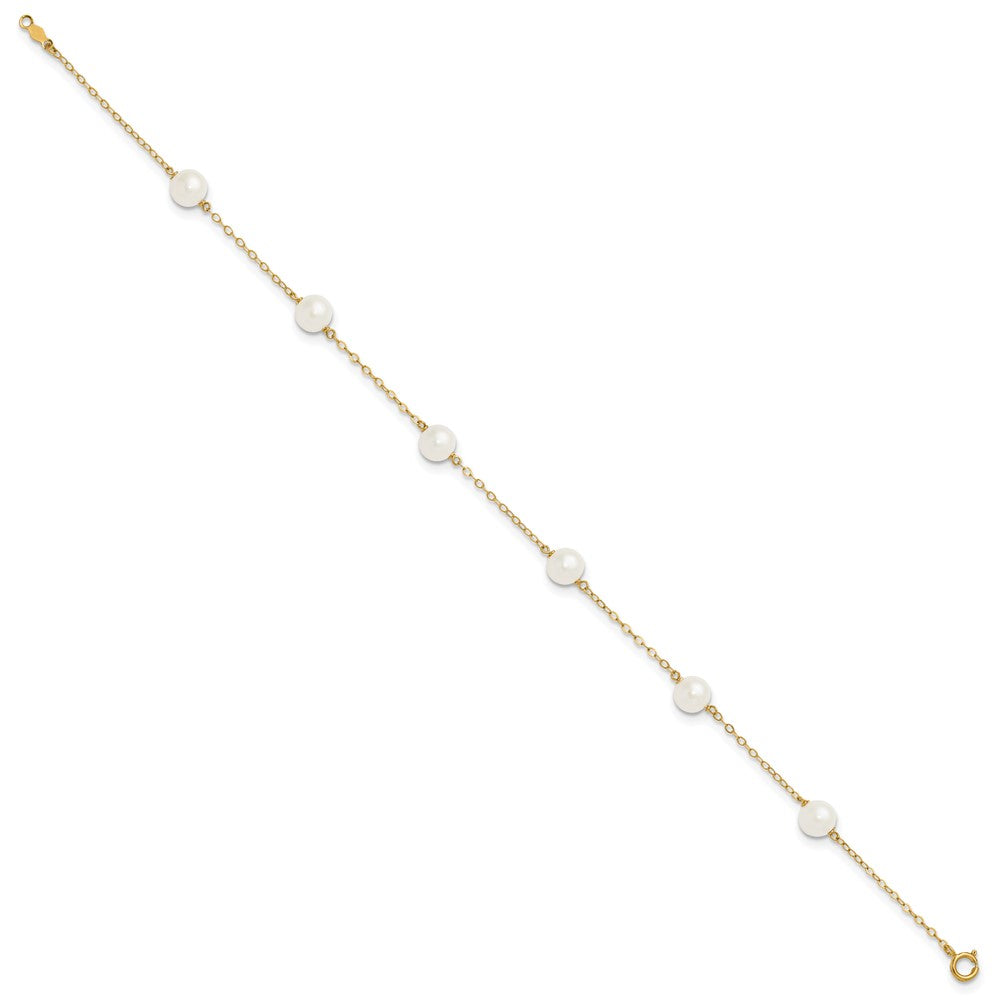 14K Yellow Gold 6-7mm White Near Round Freshwater Cultured Pearl 6-station Anklet