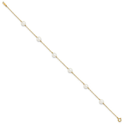 14K Yellow Gold 6-7mm White Near Round Freshwater Cultured Pearl 6-station Anklet