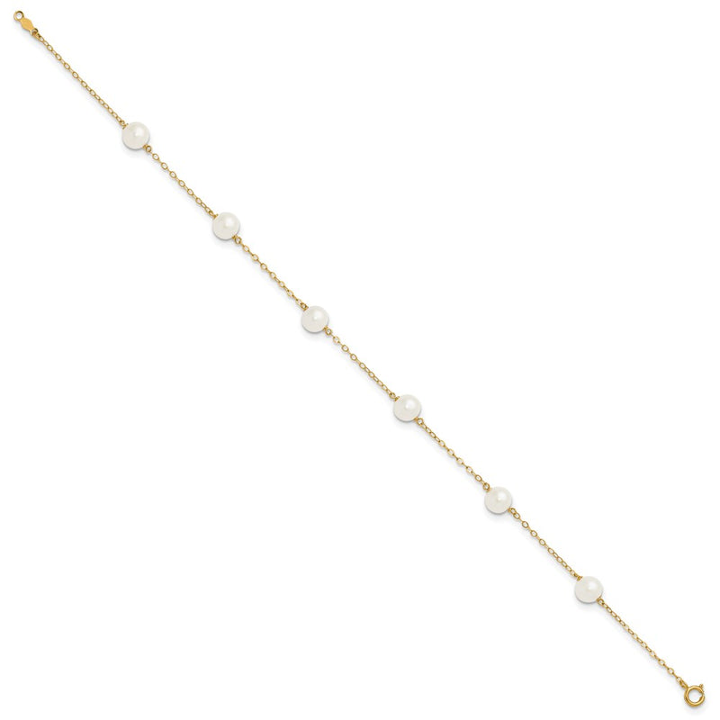 14K Yellow Gold 6-7mm White Near Round Freshwater Cultured Pearl 6-station Anklet