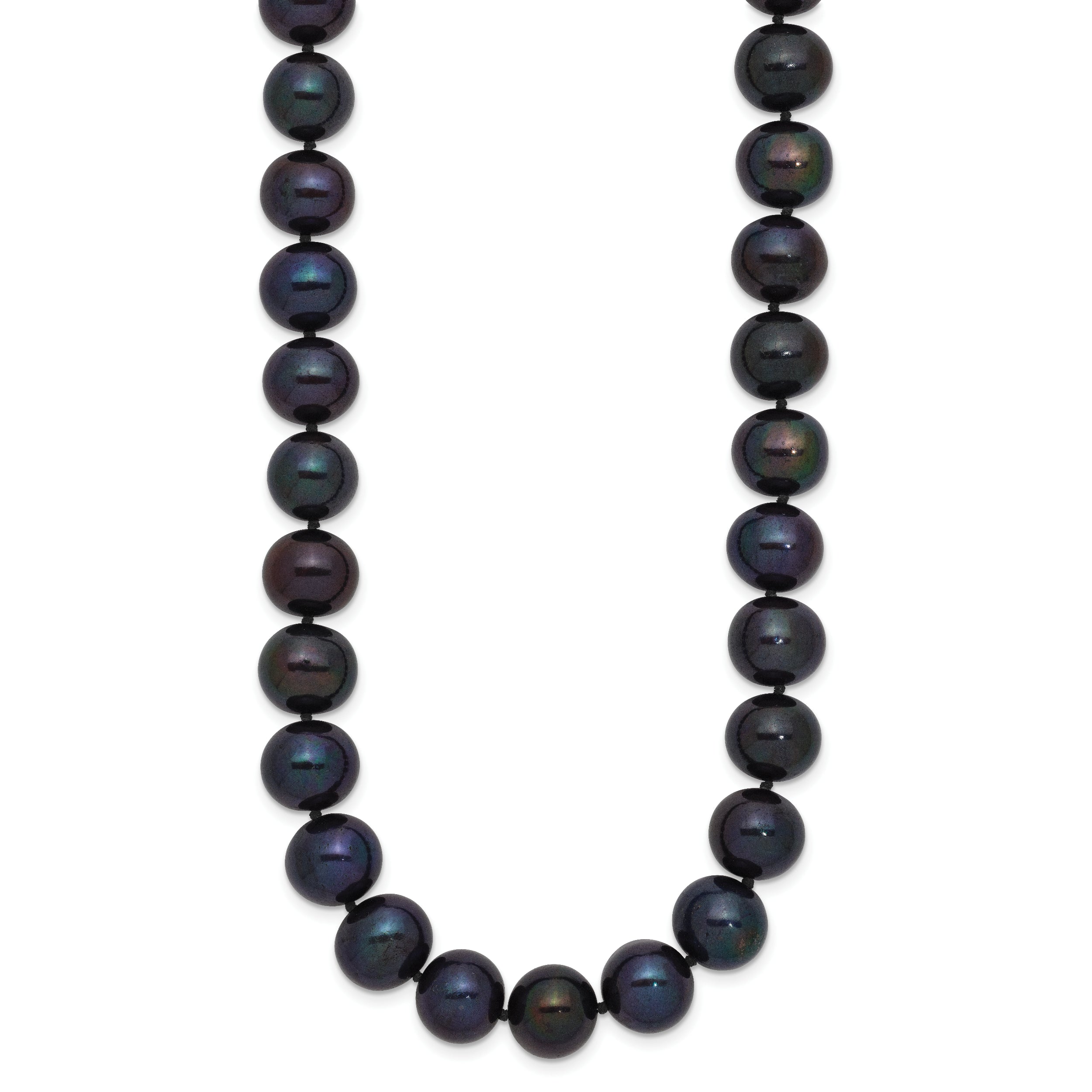 14K White Gold 10 11mm Black Near Round Freshwater Cultured Pearl 18 Inch Necklace