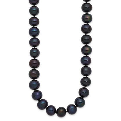 14K White Gold 10 11mm Black Near Round Freshwater Cultured Pearl 18 Inch Necklace