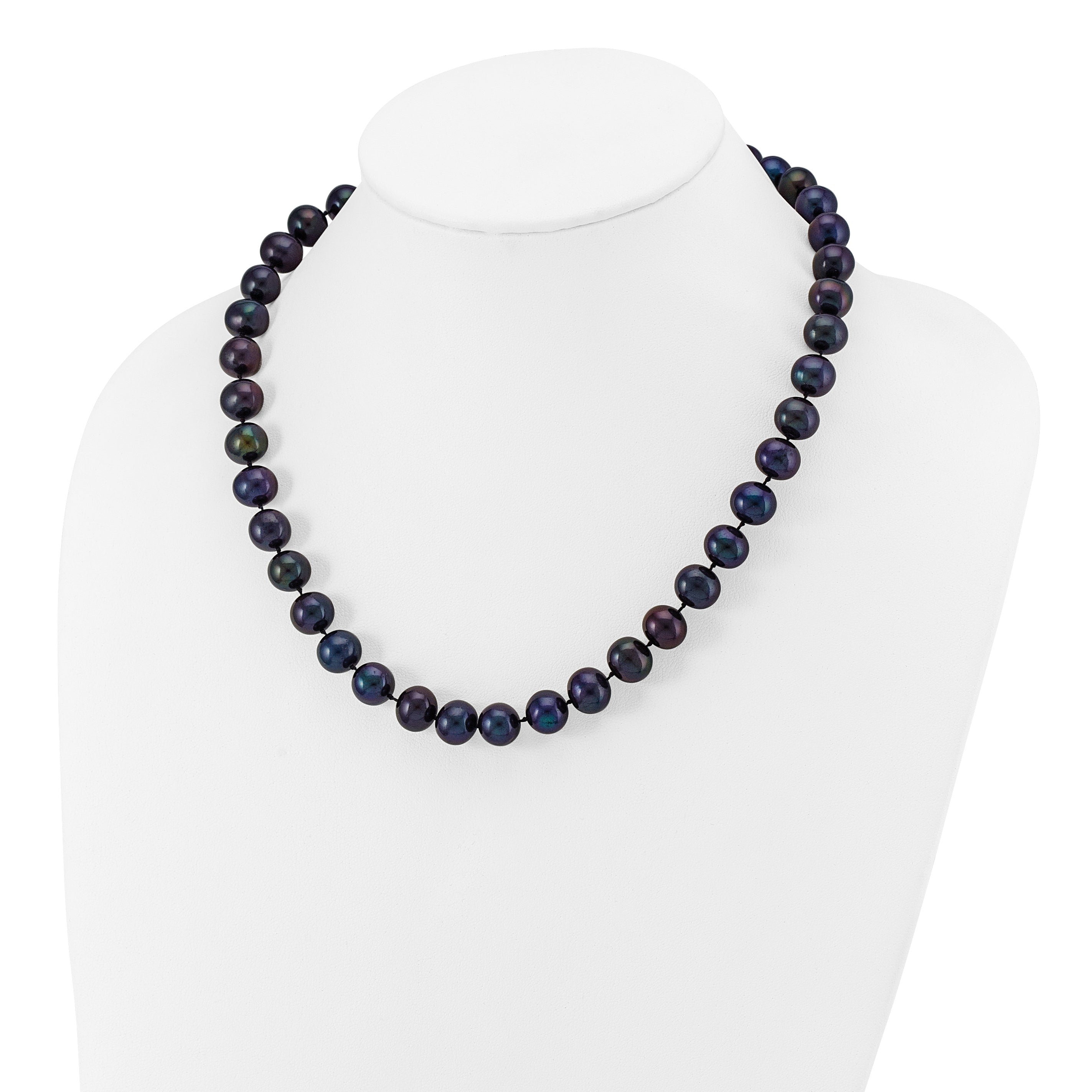 14K White Gold 10 11mm Black Near Round Freshwater Cultured Pearl 18 Inch Necklace