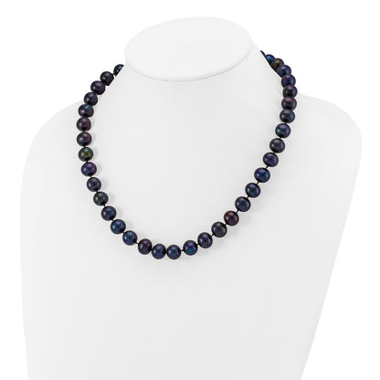 14K White Gold 10 11mm Black Near Round Freshwater Cultured Pearl 18 Inch Necklace