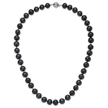 14K White Gold 10 11mm Black Near Round Freshwater Cultured Pearl 18 Inch Necklace