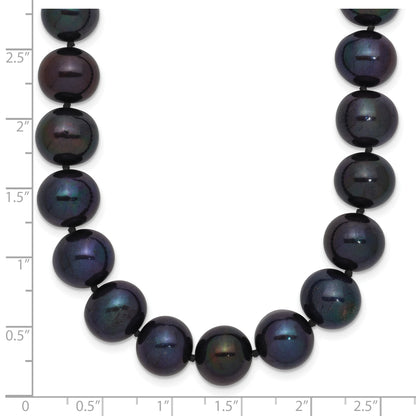 14K White Gold 10 11mm Black Near Round Freshwater Cultured Pearl 18 Inch Necklace