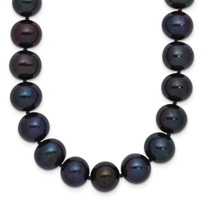 14K White Gold 10 11mm Black Near Round Freshwater Cultured Pearl 18 Inch Necklace