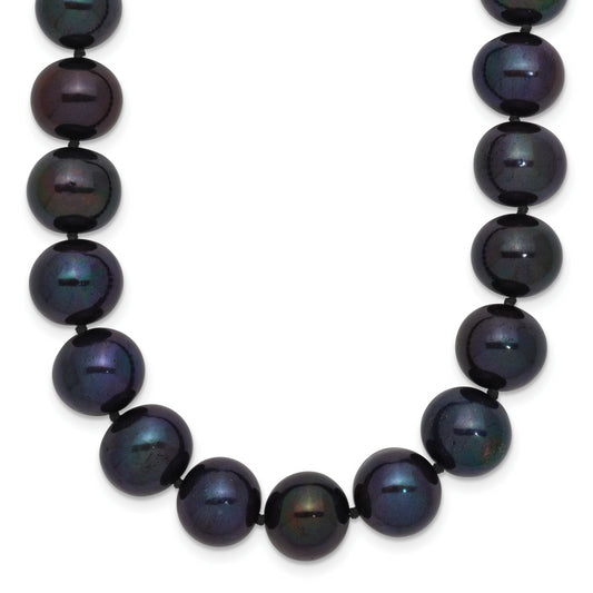 14K White Gold 10 11mm Black Near Round Freshwater Cultured Pearl 18 Inch Necklace