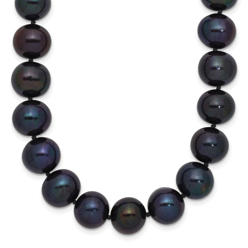 14K White Gold 10 11mm Black Near Round Freshwater Cultured Pearl 18 Inch Necklace