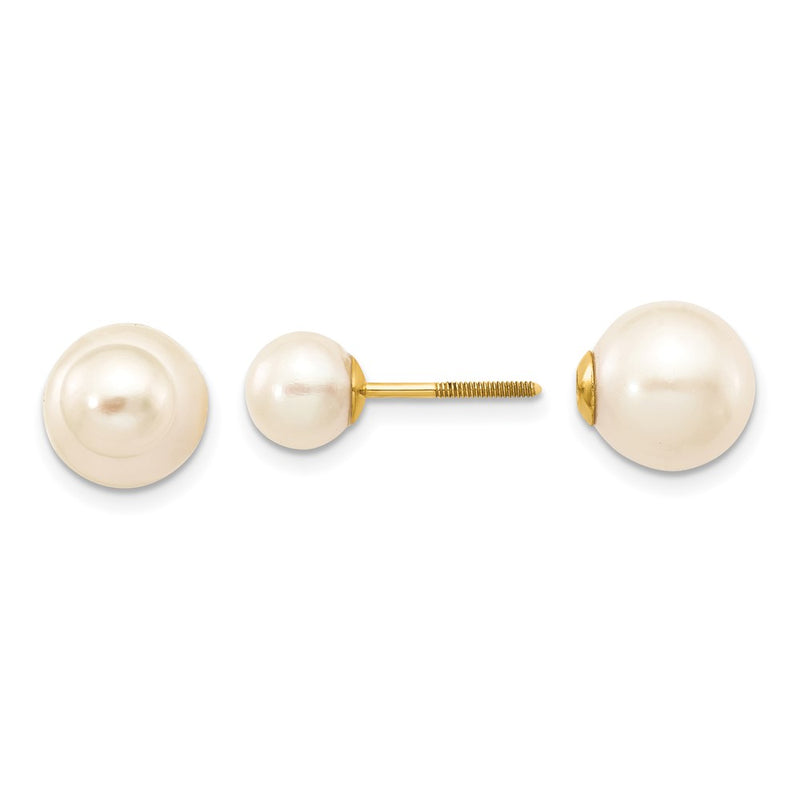 14K Yellow Gold 6 7mm And 9 10mm White Round Freshwater Cultured Pearl Screwback Post Earrings
