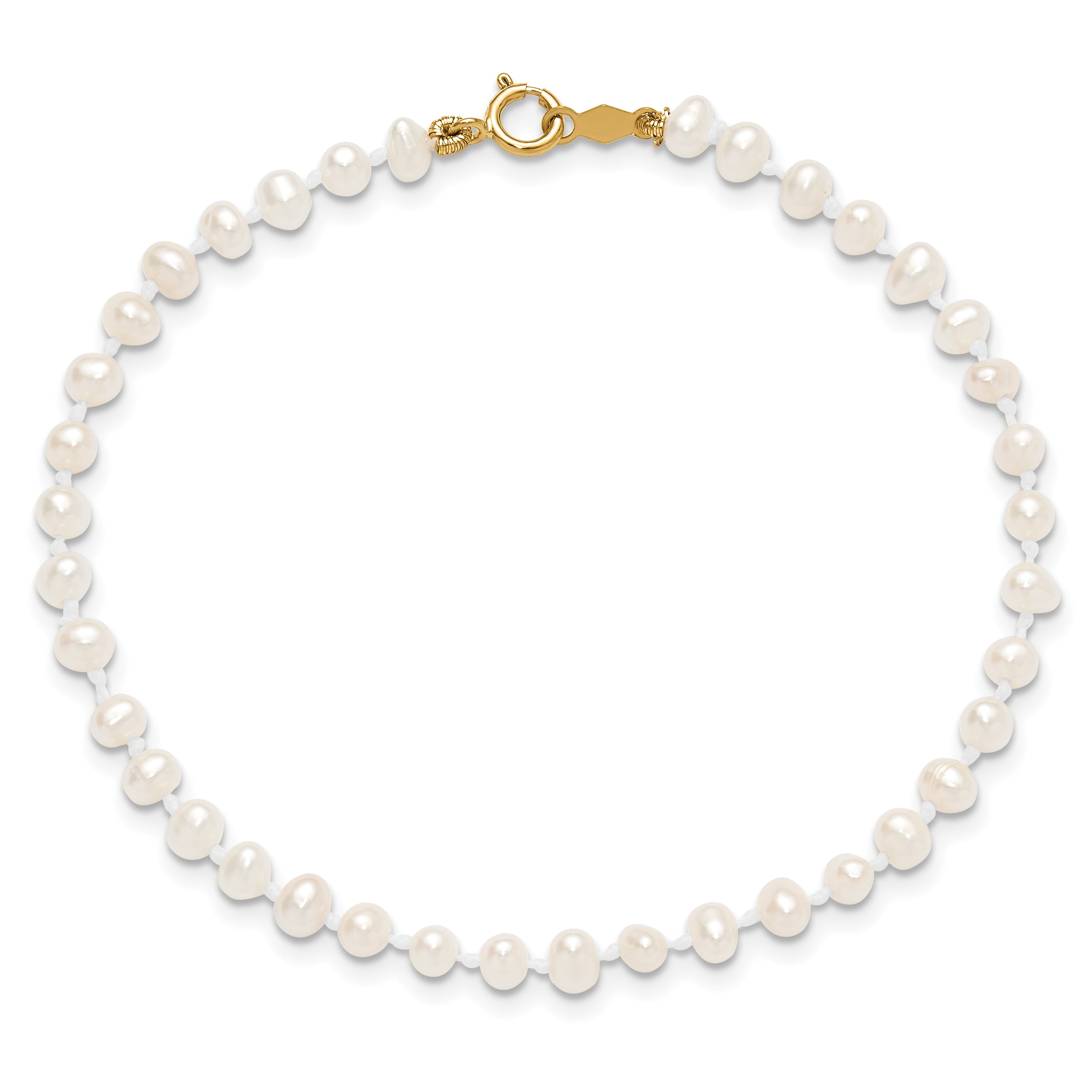 14K Yellow Gold Madi K 3 4mm White Egg Shape Freshwater Cultured Pearl 6 Inch Bracelet