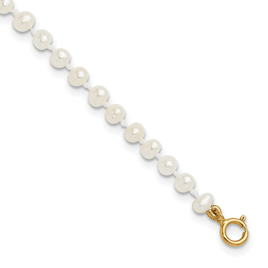 14K Yellow Gold Madi K 3 4mm White Egg Shape Freshwater Cultured Pearl 6 Inch Bracelet