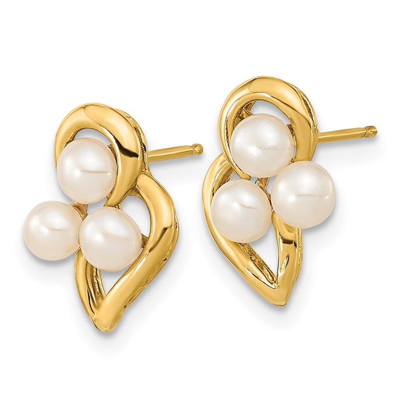 14K Yellow Gold 3 4mm White Button Freshwater Cultured Pearl Post Earrings