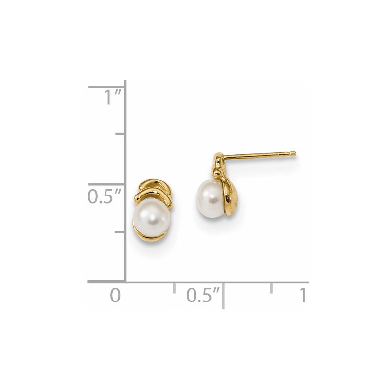 14K Yellow Gold 4 5mm White Button Freshwater Cultured Pearl Post Dangle Earrings