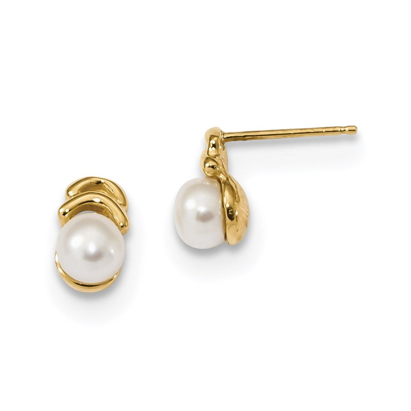 14K Yellow Gold 4 5mm White Button Freshwater Cultured Pearl Post Dangle Earrings