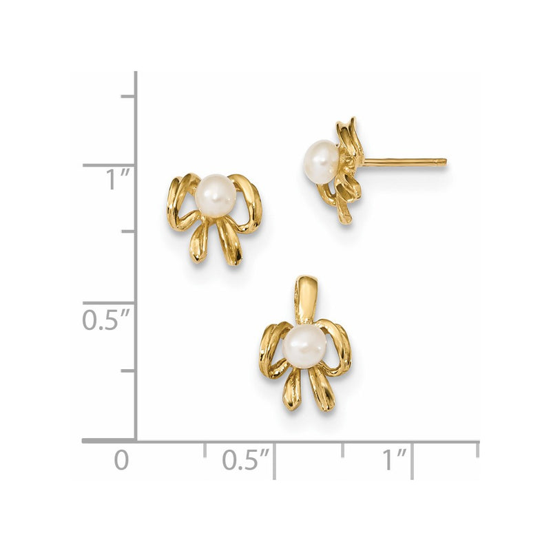 14k Yellow Gold 14k Children's 4-5mm White FWC Pearl Pendant and Earring Set