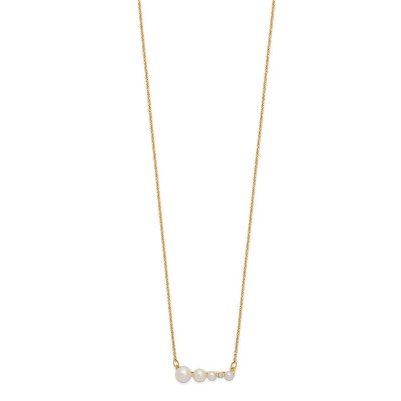 14K Yellow Gold Graduated White Round Freshwater Cultured Pearl And 0.01 Carat Diamond 17 Inch Necklace