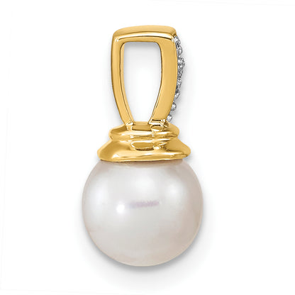 14K Yellow Gold 6 7mm Freshwater Cultured Pearl And Diamond Polished Pendant