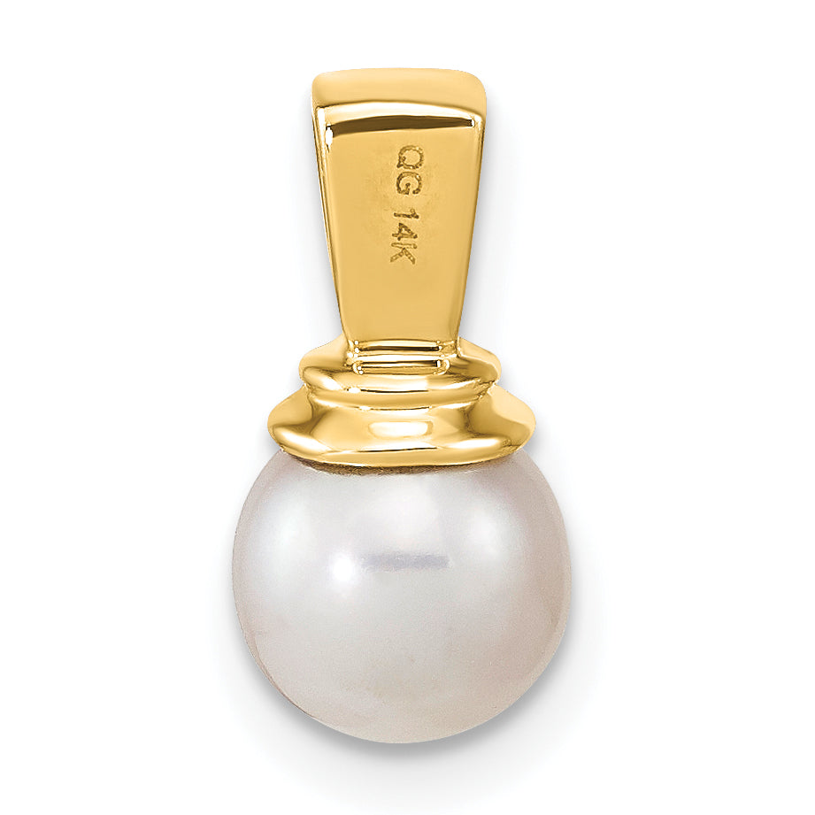 14K Yellow Gold 6 7mm Freshwater Cultured Pearl And Diamond Polished Pendant
