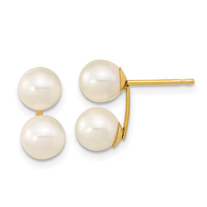 14K Yellow Gold 6 7mm White Round Freshwater Cultured Double Pearl Post Earrings