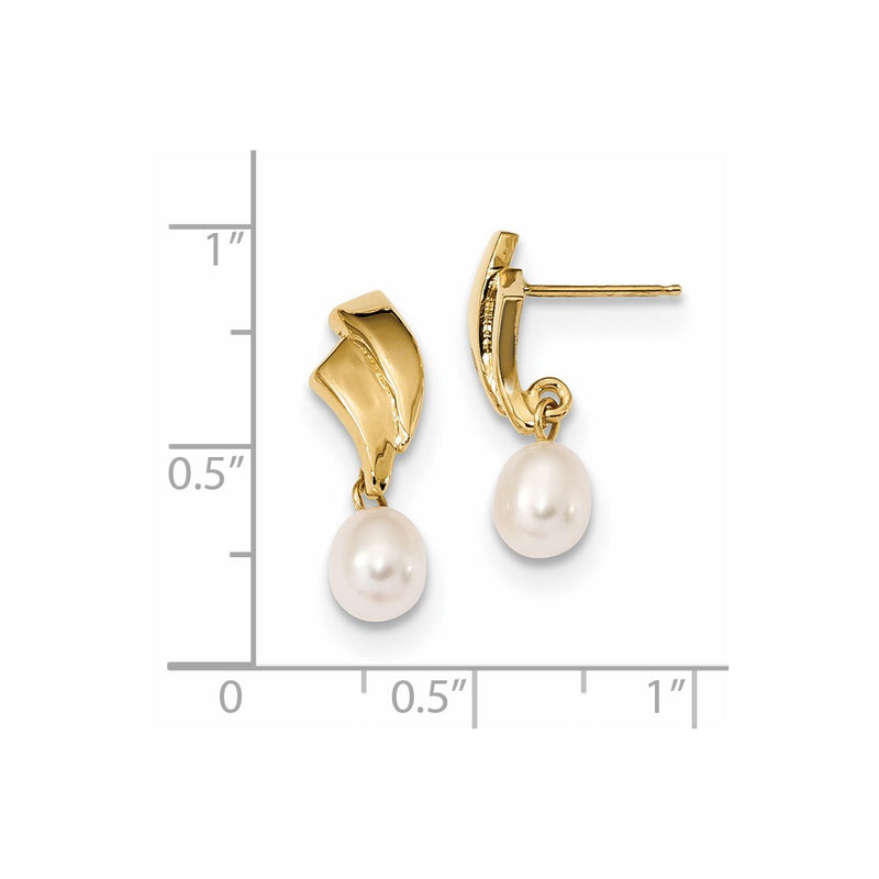 14K Yellow Gold 5 6mm White Rice Freshwater Cultured Pearl Post Dangle Earrings
