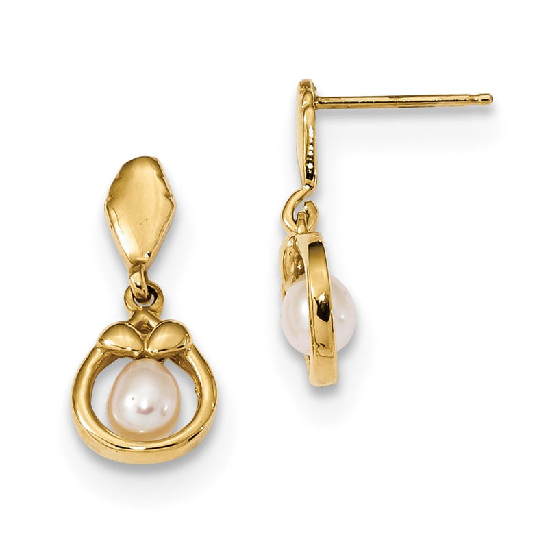 14K Yellow Gold 3 4mm White Freshwater Cultured Pearl Post Dangle Earrings