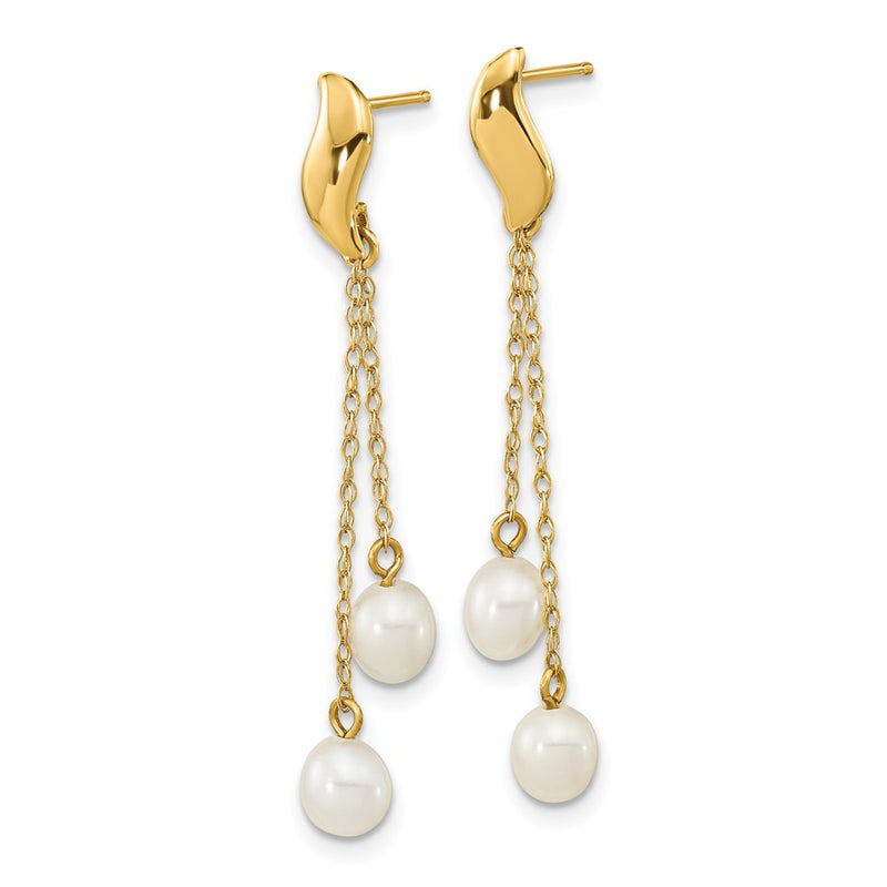 14K Yellow Gold 4 5mm White Rice Freshwater Cultured Pearl Post Dangle Earrings