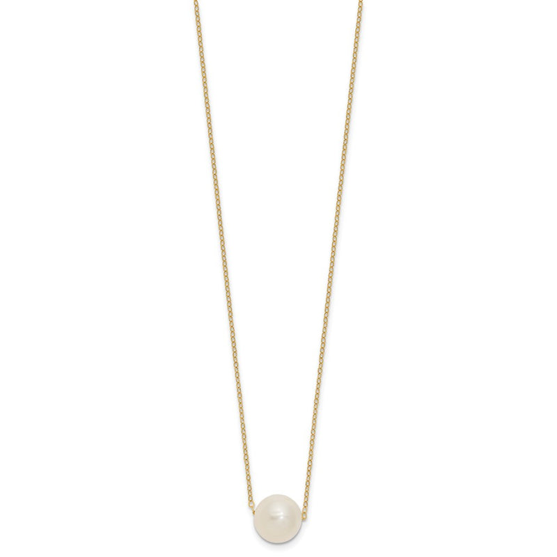 14K Yellow Gold 10 11mm White Semi Round Freshwater Cultured Pearl 17 Inch Cable Necklace