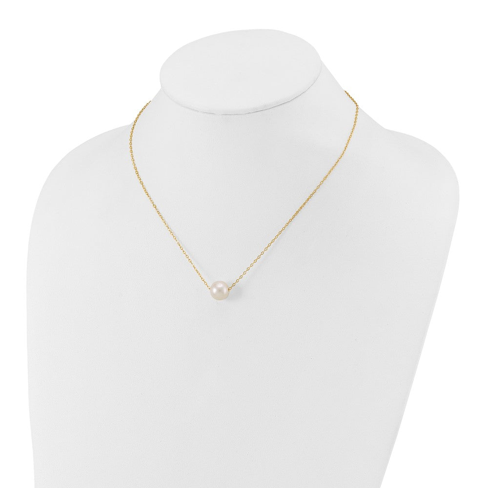 14K Yellow Gold 10 11mm White Semi Round Freshwater Cultured Pearl 17 Inch Cable Necklace