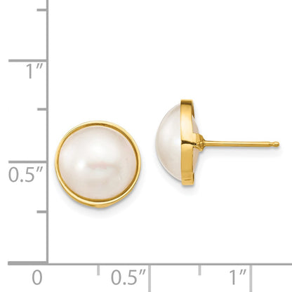 14K Yellow Gold 10 11mm White Mabe Saltwater Cultured Pearl Post Earrings